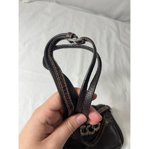 Brighton Crossbody Organizer Brown Pebbled Leather Decorative Chain Hardware - Picture 4 of 15